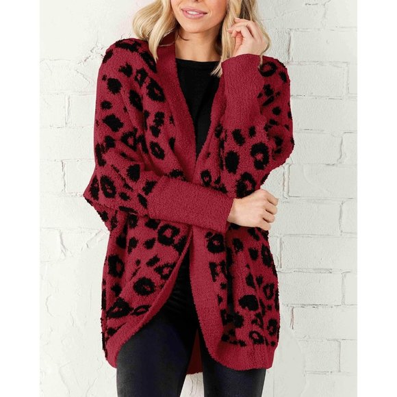 Womens Long Sleeve Open Front Fall Fashion Loose Knit Printed Winter Coats - Picture 4 of 4